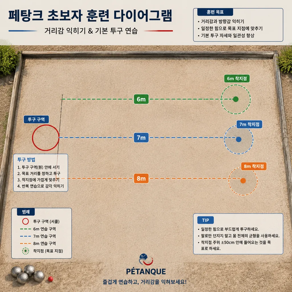 페탕크 초보자를 위한 거리별 투구 연습 루틴